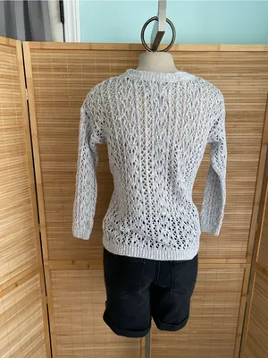 Hollister Co light gray open knit crotchet sweater top womans size small thumbnail 3