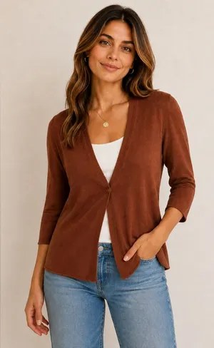 Tori Richard Women’s Small Rust Brown Lightweight Cardigan Sweater Cotton Blend thumbnail 1
