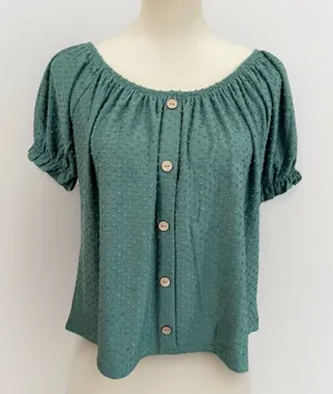 Philosophy Womens Size M Green Swiss Dot Puffed Sleeve Blouse Bohemian thumbnail 1