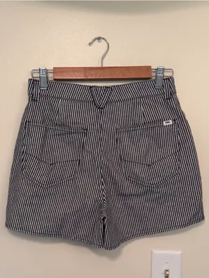 Vans black & white striped high waisted denim shorts thumbnail 5