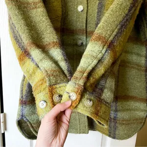 Jacket Ganna Shirt Shacket Fuzzy Wool Plaid Prairie Sage Mint L GUC thumbnail 5
