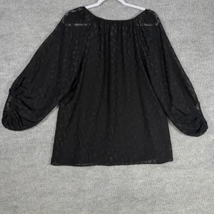White House Black Market‎ Size-L Women Blouse Texture Sheer Black 3/4 sleeve thumbnail 2