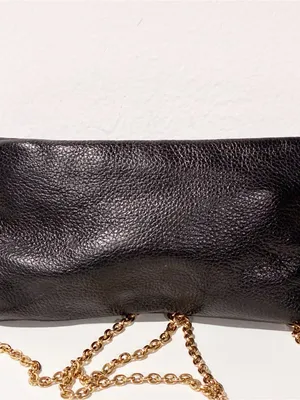Tori Burch Black Pebble Leather Gold Logo Soft Clutch Wallet Bag Purse thumbnail 6