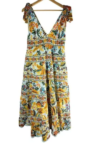 Farm Rio Blue Spring Bananas Midi Dress Size Large Tropical Vacation Casual thumbnail 3