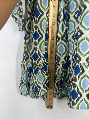 Anthropologie Navy and Cream Geometric Ruffle Mini Dress thumbnail 13