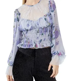 Free People Daphne Blouse with sheer lace yoke and gathered Edwardian‎ Sleeves thumbnail 1