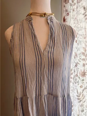 Banana Republic Striped Tiered Gauze Midi Dress - Sleeveless Blue & White Small thumbnail 5