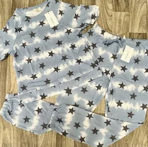 NEW! COMO BLU Loungewear Pajama Set Short Sleeve Top Joggers Sweats Blue Stars M thumbnail 1
