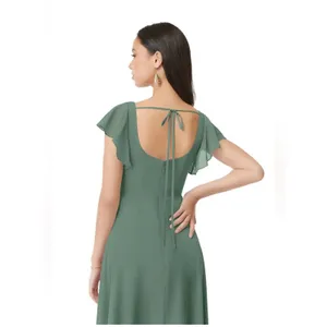 Azazie Bondi A-Line Ruched Chiffon Dress – Eucalyptus – Size 8 (Average) – NWT thumbnail 2