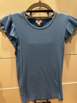 J.Crew Blue Ribbed Flutter Sleeve Top 💙✨ thumbnail 1