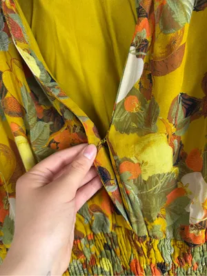 Anthropologie Yellow Fruit Print Smocked Waist Tiered Dress, Size XL thumbnail 8