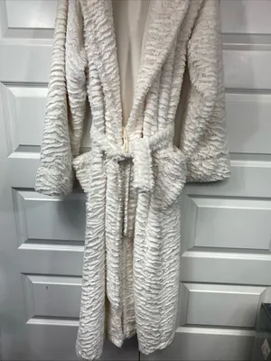 Soma Robe long plush cream fleece lined belted Faux Fur Cozy Classy Elegant S/M thumbnail 8