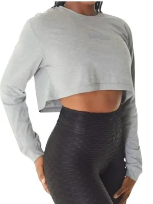 Booty by Brabants Ultra Cropped Long Sleeve Dark Heather Grey NWOT thumbnail 1