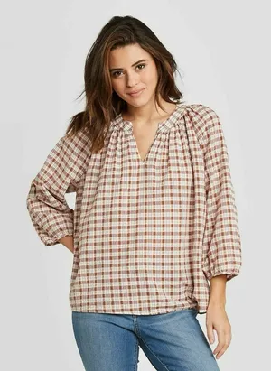 Universal Threads Plaid V-Neck Women's Top Size Large thumbnail 1