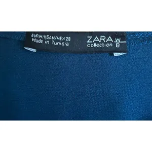 Zara Collection Women M Teal Blue Cropped Top Ruffle Hem Sleeve Minimalist Chic thumbnail 3