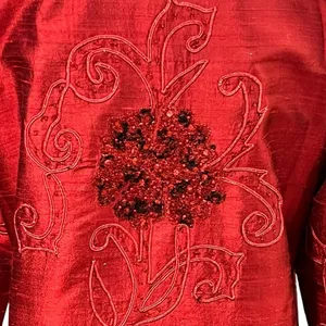 Vintage Anage Red Silk Beaded Sequins Kimono Jacket Sz S Artsy Boho Embroidered thumbnail 5