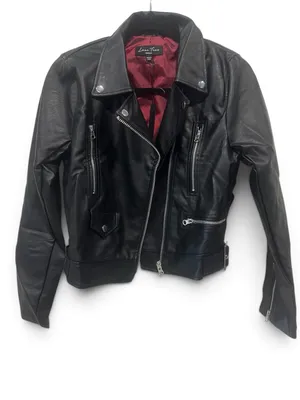 Love Tree Black Faux Leather Moto Jacket with Zip Details thumbnail 2