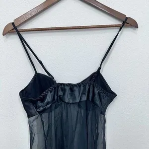 Gilligan & O'Malley Vintage Sheer Babydoll Dark‎ Fairy Lingerie Black Floral thumbnail 3