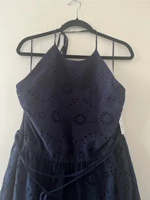 NWT Navy Blue Eyelet Cotton Midi Dress XXXL Resort Euro Summer Coastal Vacation thumbnail 2
