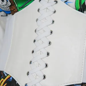 White Lace Up Waspie Corset Belt thumbnail 3
