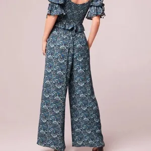 Band of the Free Elise Teal Floral Boho High Waist Wide Leg Pants Size Med NWT thumbnail 2