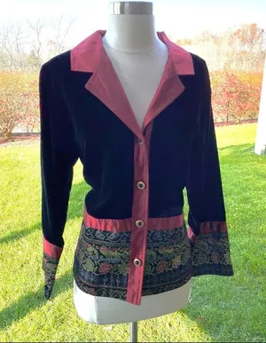 Coldwater Creek Small Jacket Velvet Button Front Black Wine Tapestry Holiday thumbnail 5