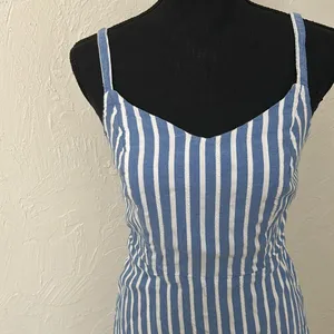 Old Navy Blue and White Striped Ruffled Hem European Sundress W/ Smocked Back thumbnail 3