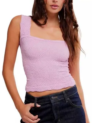 Free People Dusty Rose Textured Square-Neck Tank thumbnail 1