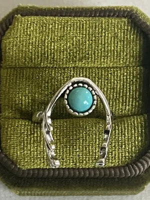 Bohemian Design Blue Turquoise Stainless Steel Silver Statement Ring Size 6 thumbnail 2