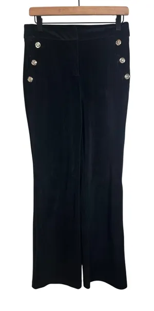 Maison d'Amelie Paris Black Velvet Sailor Wide Leg Pants Gold Crest Buttons US 4 thumbnail 1