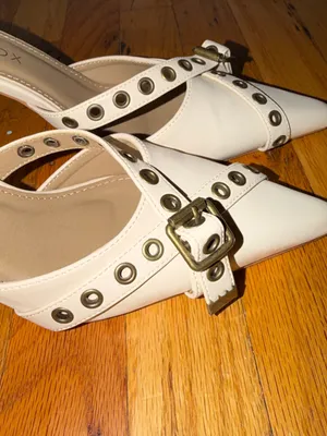 White Fox Boutique White Pointed Mule with Grommet Buckle Detail thumbnail 3