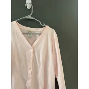 LL Bean Womens Pink‎ Pima Cotton V-Neck Button Front Cardigan Sweater Large thumbnail 2