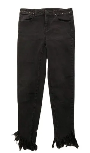 Five Plus Women's Size Small Cropped Jeans Black Fringe Studded Waist thumbnail 1