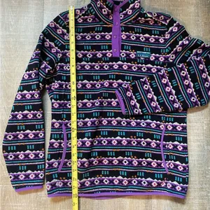 L.L. Bean Aztec Print Fleece Pullover Sweater Snap-T Womens S Granola Gorpcore thumbnail 12