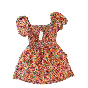 Double Take Floral Smocked Mini Dress Orange Pink Yellow Tiered Ruffle Large NWT thumbnail 3