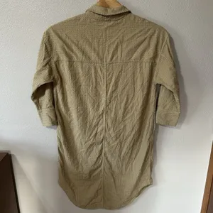 Free People Size Medium‎ Beige Button Up Tunic Shirt Midi Dress Textured Pockets thumbnail 4