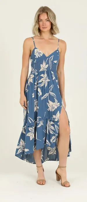 NWT Angie LACE UP BACK DETAIL MIDI DRESS WITH SIDE SLIT Blue Size Small thumbnail 1