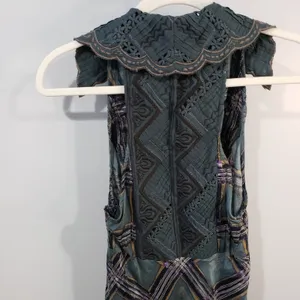 Free People Lana Printed Midi Dress Womens 6 Green Embroidered Boho Maxi Dress thumbnail 3