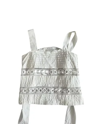 ENGLISH FACTORY White Eyelet Tie Back Tank Top Size XS thumbnail 3