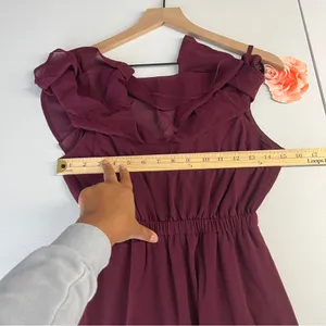 Show Me Your Mumu Flowy Ruffle Maxi Dress‎ in Merlot Chiffon NWT Size XS thumbnail 14
