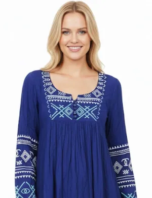 Patrons of Peace small blue boho embroidered top thumbnail 1