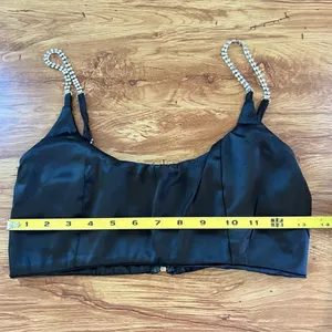 Oh Polly Black Rhinestone Strap Crop Top Zipper Back Evening Clubwear thumbnail 6