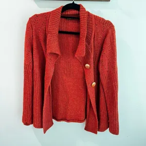 La Domenica La Casa De La Llama 100% Baby Llama‎ Burnt Orange Cardigan Sweater L thumbnail 2