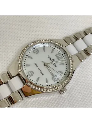 Anne Klein Women watch silver white tone rhinestones 33mm quartz 6” running thumbnail 2