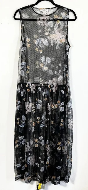 Black Sheer Floral Maxi Dress Sz Medium Festival Gothic‎ Western thumbnail 1