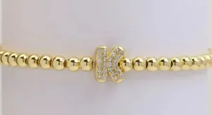 Gold Beaded Bracelet with Zircon Letter K thumbnail 1