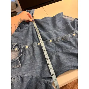 Express Blue Cotton Denim Puffed Long Sleeve Button Front Blouse Size XS thumbnail 9