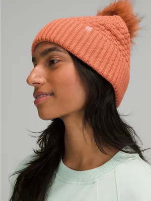 Lululemon bubble knit pom beanie hat pink Savannah coral wool blend (one size) thumbnail 1