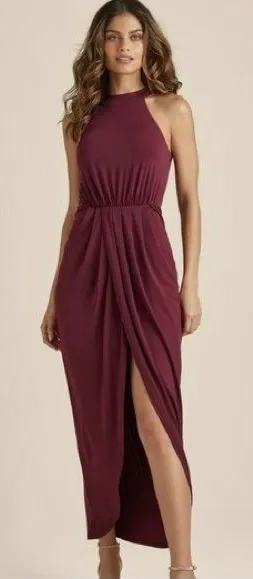 Venus Drape Maxi Dress in Burgundy Medium wedding guest bridesmaid thumbnail 1