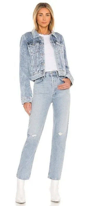 Free People Blue Acid Wash Denim Trucker Jacket M‎ thumbnail 1